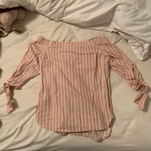 Pastel Pink and White Striped Off-the-Shoulder Top